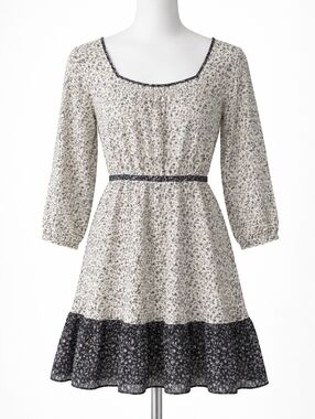 Madewell Ruffle Hem Mixed Floral Mini Dress Small Black White Ditsy Cottagecore